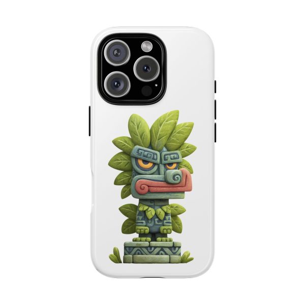 Mythical Stone Statue with Leaf Details Tropical Totem iPhone Case - Image 93