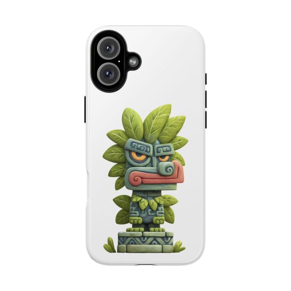 Mythical Stone Statue with Leaf Details Tropical Totem iPhone Case - Image 85