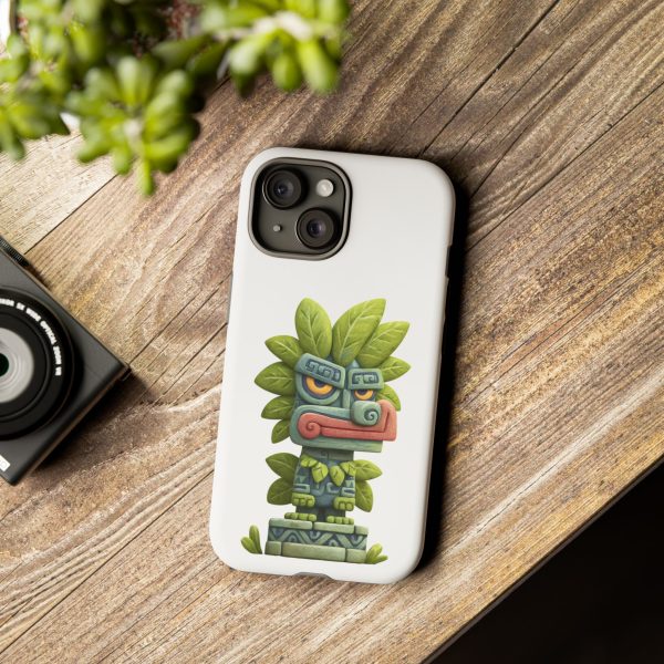 Mythical Stone Statue with Leaf Details Tropical Totem iPhone Case - Image 62