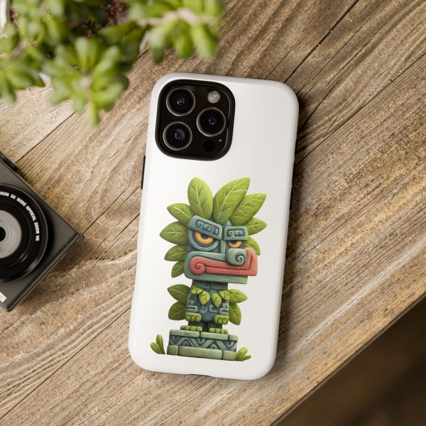 Mythical Stone Statue with Leaf Details Tropical Totem iPhone Case - Image 104