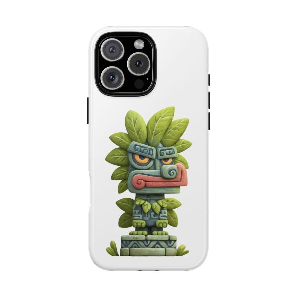 Mythical Stone Statue with Leaf Details Tropical Totem iPhone Case - Image 101