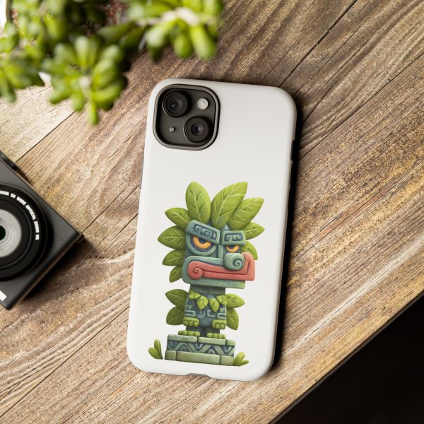 Mythical Stone Statue with Leaf Details Tropical Totem iPhone Case - Image 68