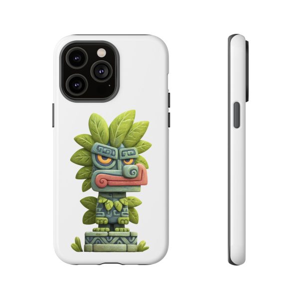 Mythical Stone Statue with Leaf Details Tropical Totem iPhone Case - Image 49