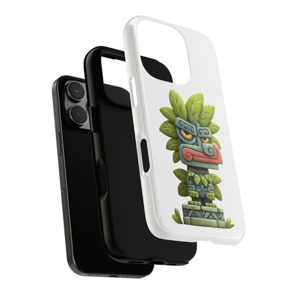 Mythical Stone Statue with Leaf Details Tropical Totem iPhone Case - Image 95