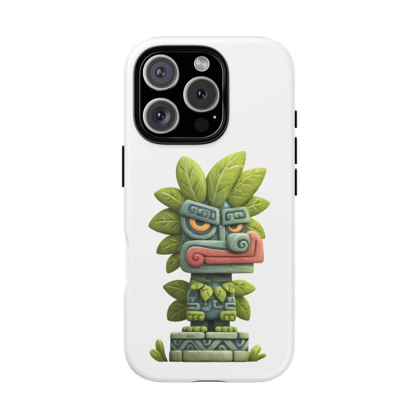 Mythical Stone Statue with Leaf Details Tropical Totem iPhone Case - Image 97