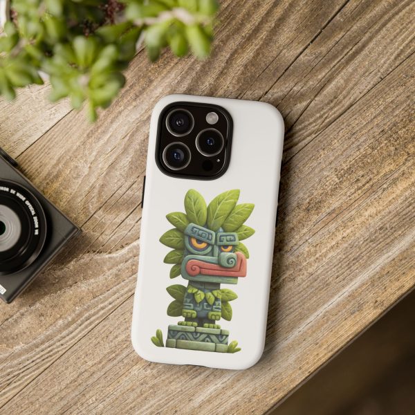 Mythical Stone Statue with Leaf Details Tropical Totem iPhone Case - Image 100
