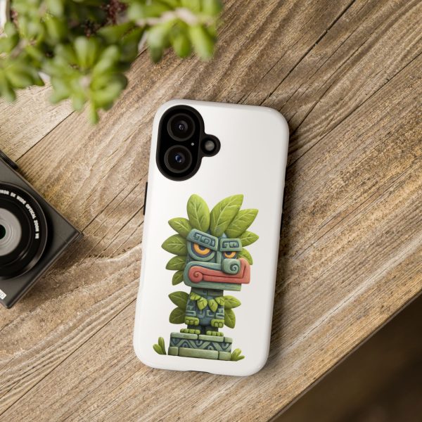 Mythical Stone Statue with Leaf Details Tropical Totem iPhone Case - Image 84