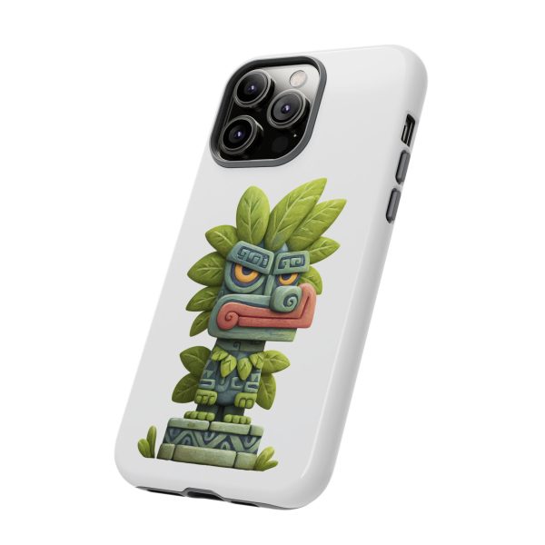 Mythical Stone Statue with Leaf Details Tropical Totem iPhone Case - Image 50