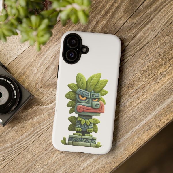 Mythical Stone Statue with Leaf Details Tropical Totem iPhone Case - Image 92