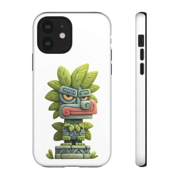 Mythical Stone Statue with Leaf Details Tropical Totem iPhone Case - Image 4