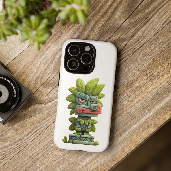 Mythical Stone Statue with Leaf Details Tropical Totem iPhone Case - Image 96