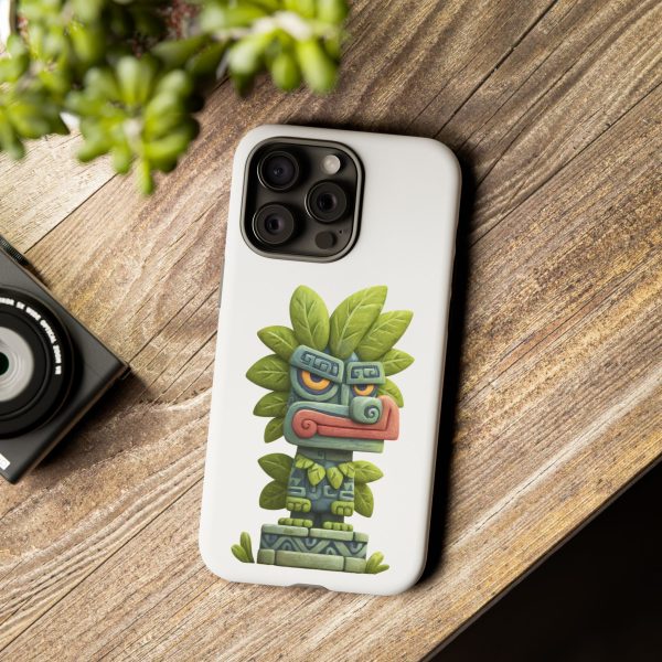 Mythical Stone Statue with Leaf Details Tropical Totem iPhone Case - Image 80